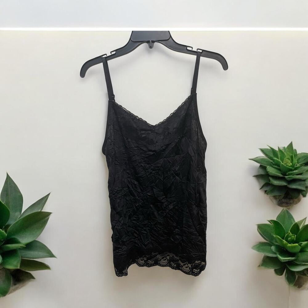 Black Lace Tank Top Sheer Blouse Sleeveless Boho Indie 2X Ruffles Glam Stretch